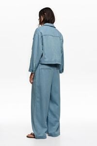 Light blue fluid denim straight-leg trousers with pleats