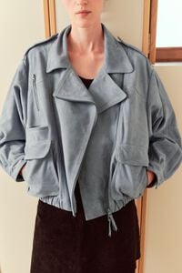 Light blue suede double-breasted jacket