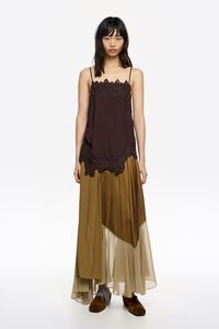 Camel patchwork fluid skirt