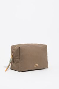 Large khaki brown nylon make-up case