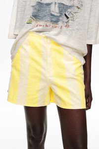 Light lime striped linen fitted shorts