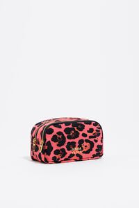 Medium electric pink Leopard print nylon double make-up case
