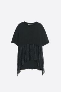 Faded black lace ruffle T-shirt
