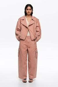 Peach denim double-breasted jacket