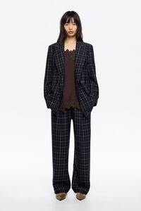 Blue checked tailored double-breasted jacket