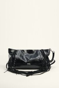 Large black suede fringed clutch bag