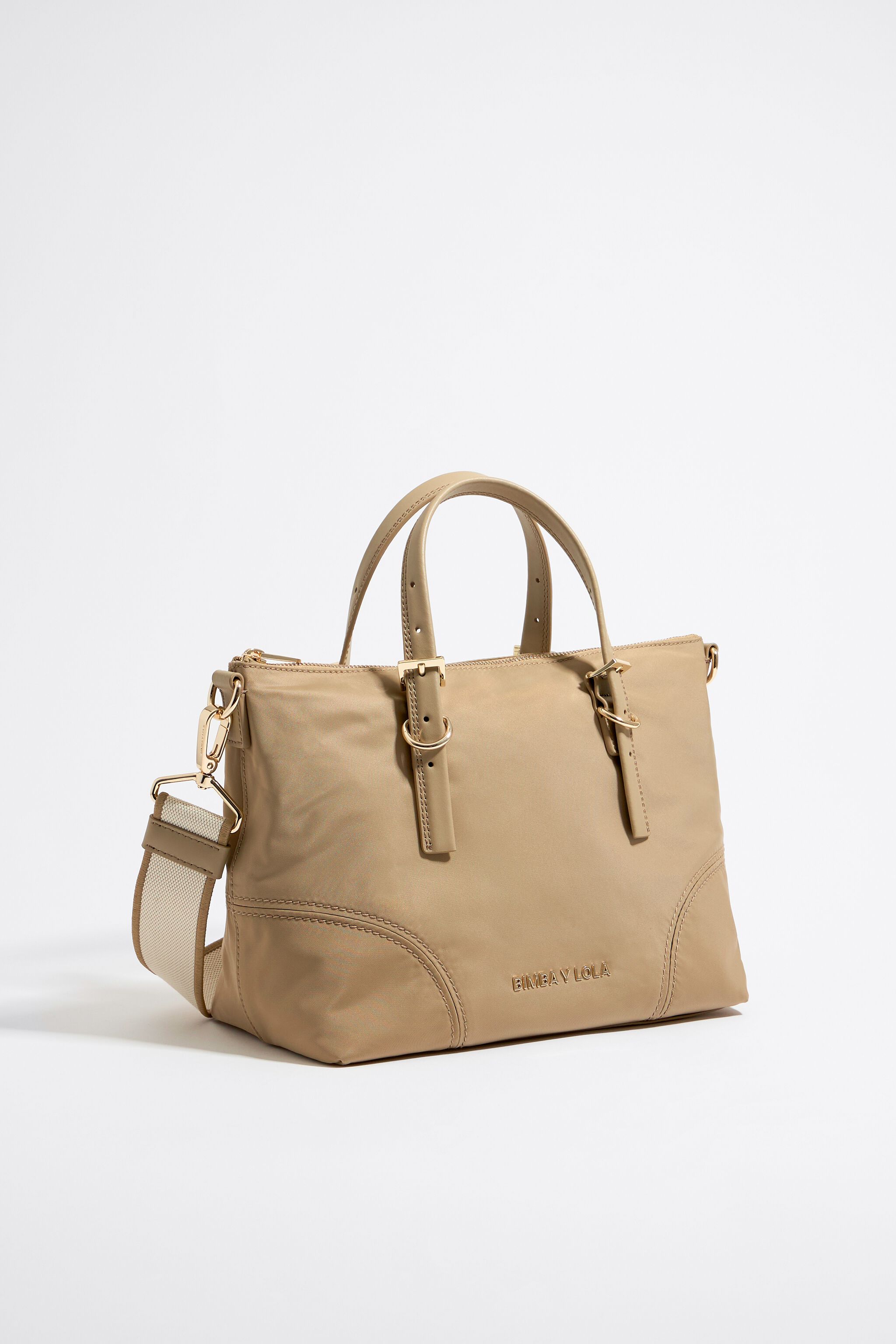 Medium tan nylon shopper bag