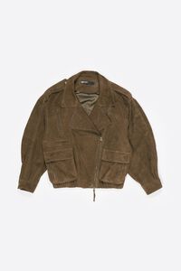 Dark olive suede double-breasted jacket
