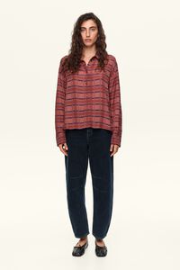 Garnet checked boxy fluid shirt