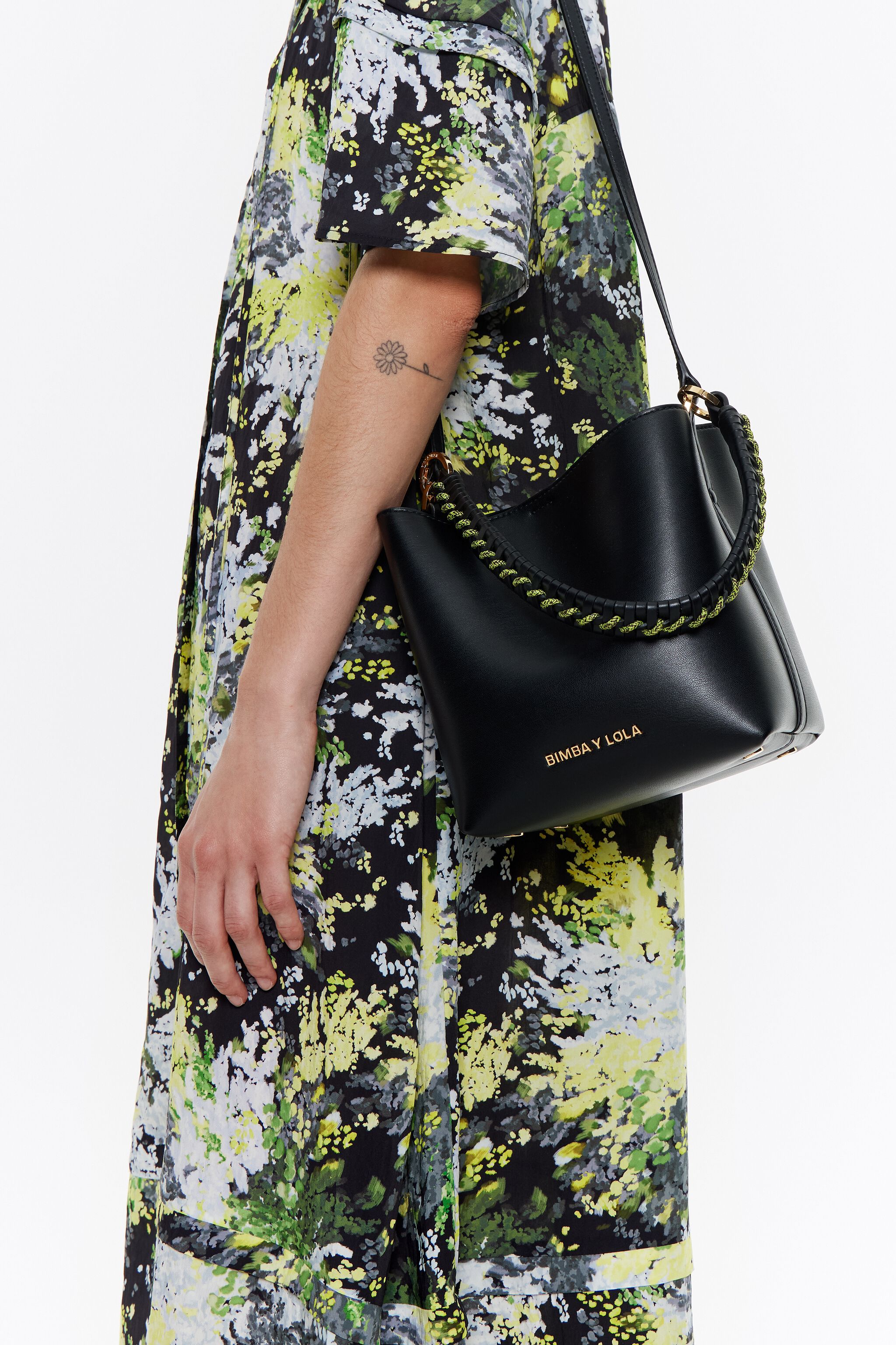Small black leather Chihuahua bucket bag