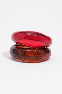 Set of 2 brown and garnet amber-effect resin bracelets