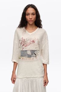 Faded ivory linen Bimba Cala logo T-shirt