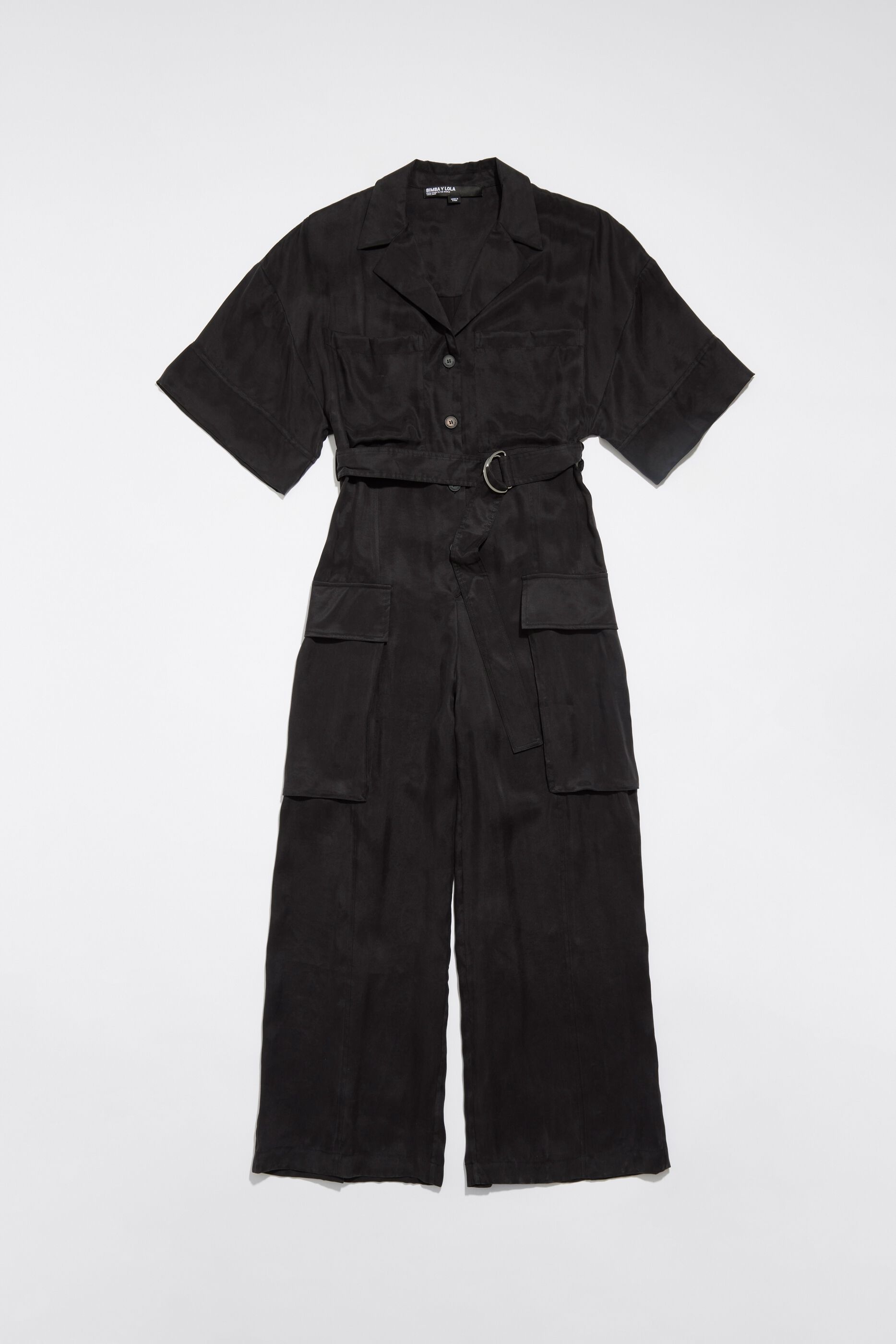 Washed black fluid cargo jumpsuit
