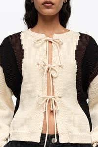 Ivory tricolor tie cardigan