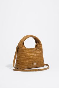 Small lime plaited leather Paper bag