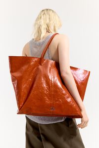 Maxi burnt orange leather Paper shopper bag
