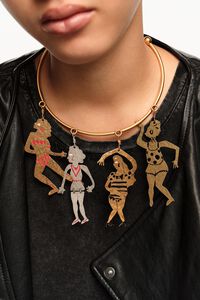 Choker necklace with tricolor metal silhouettes