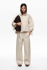 Off-white striped A-line denim jacket