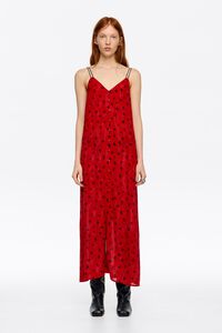 Red Cheeta Dots double cord strap dress