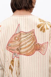 Ivory jacket with stitching and striped prints
