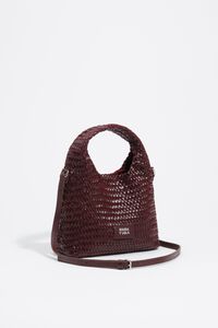 Small burgundy plaited leather Paper bag