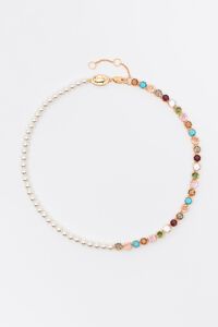Multicolor crystals and pearl necklace