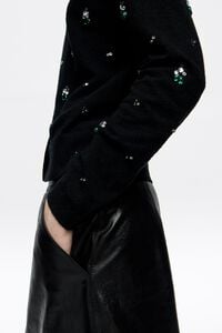 Black fitted rhinestones cardigan