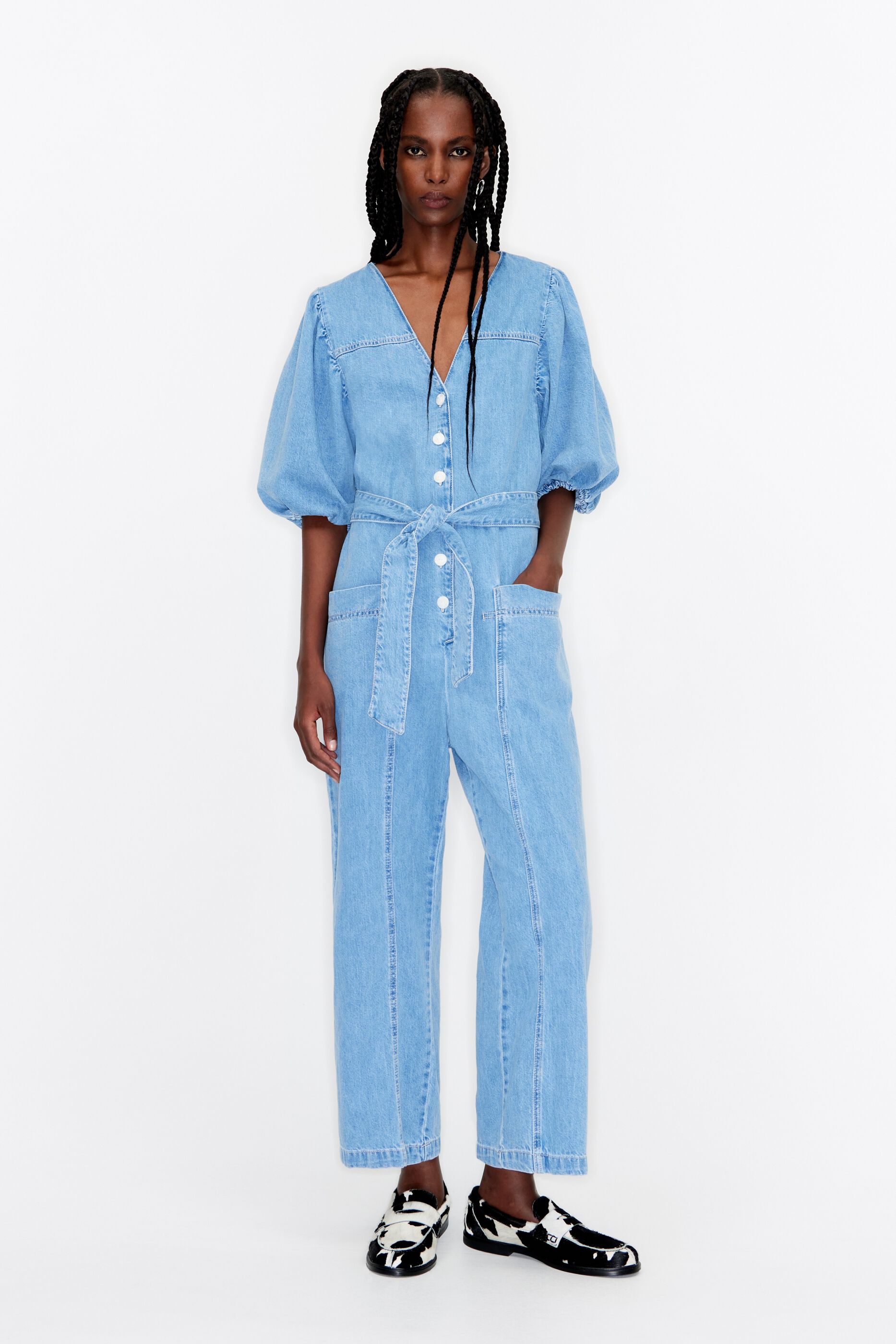 Light blue denim jumpsuit