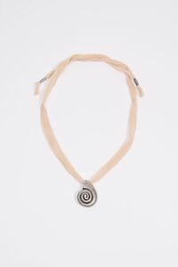 Nude woven necklace with aged silver seashell