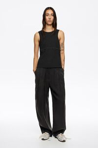 Washed black fluid darted trousers