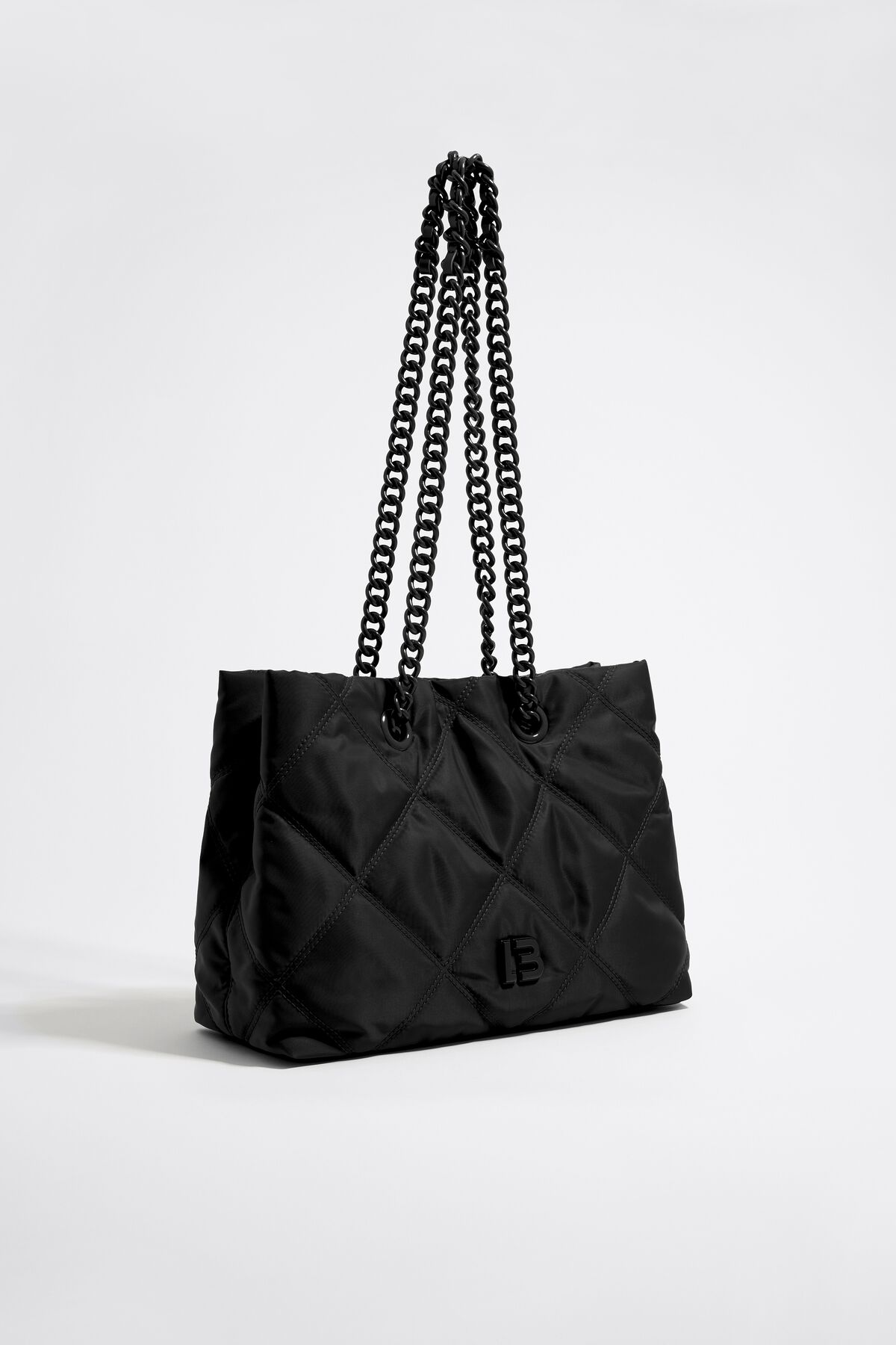 Medium black padded nylon shopper bag