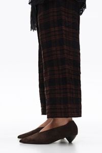 Brown suede low heel court shoe