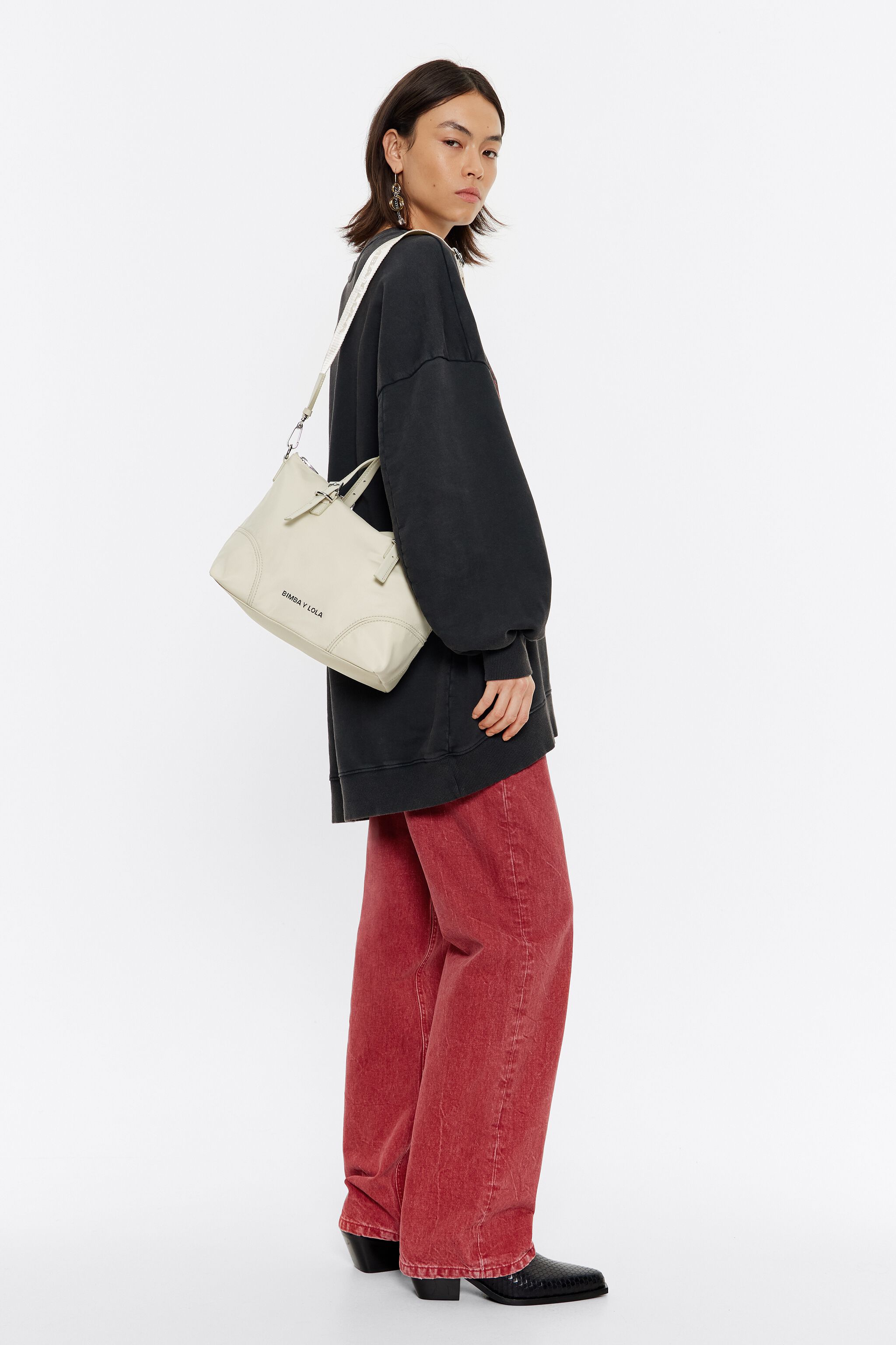 Medium stone white nylon shopper bag