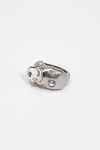 Antique silver finish ring with inlaid crystals