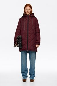 Burgundy straight cut hooded puffer