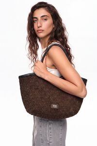 Large plaited chocolate leather shopper bag