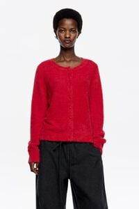 Red fur fitted cardigan