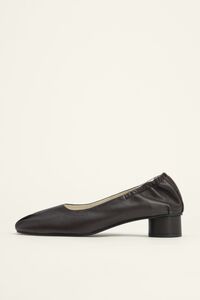 Chocolate ruched leather court shoe