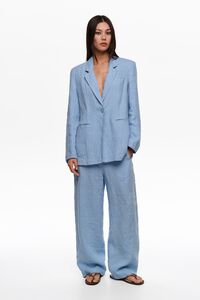 Light blue striped washed linen barrel trousers