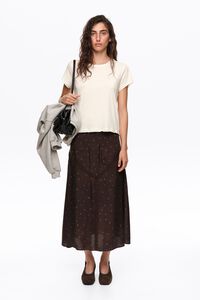Romantic sweet blue floral A-line skirt with lace