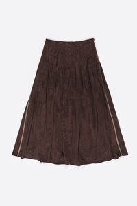 Brown pleated A-line midi skirt