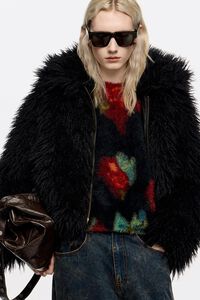 Black Ribbon Roses fur balloon sweater