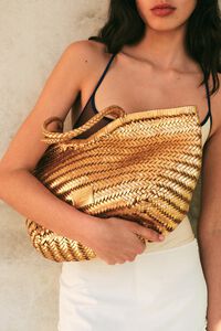 Large plaited gold leather shopper bag