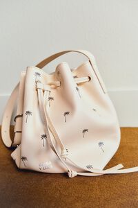 Large Palms print sand leather Carlino bucket bag