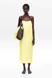Light lime straight linen striped dress