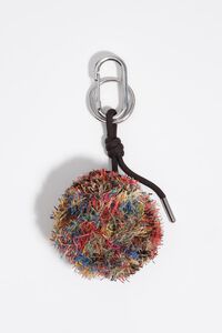 Multicolor raffia pompom key ring
