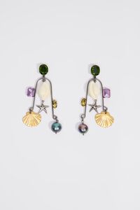Aged silver seashell and crystals earrings
