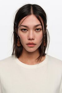 Brown flocked rabbit hoop earrings