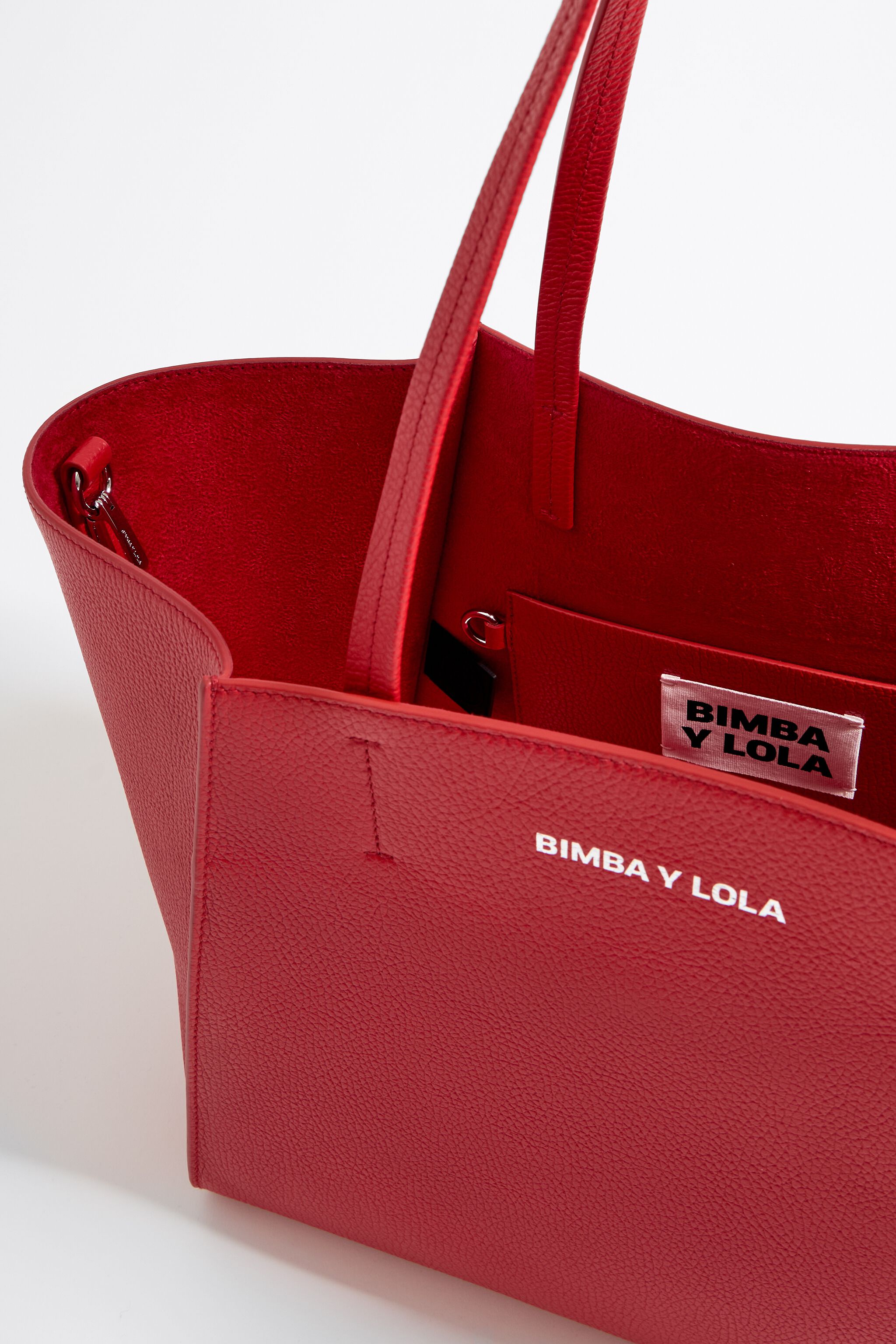 Large red leather shopper bag