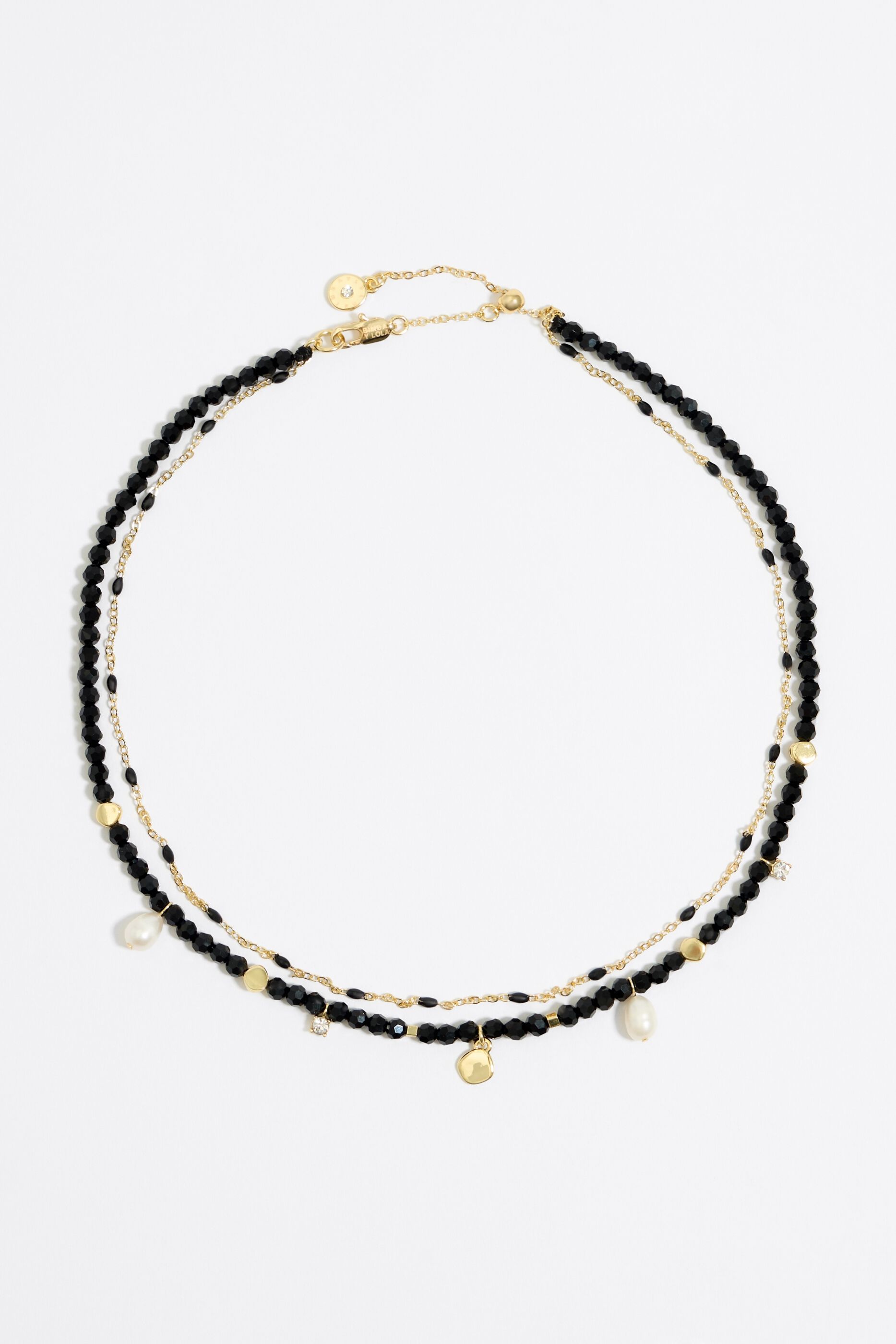 Black crystals double layer necklace